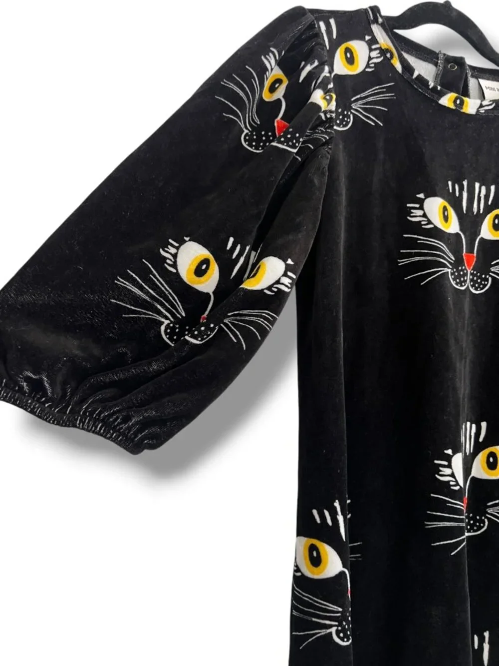 Mini Rodini Halloween Spooky Angry Cat Black Velour Dress Size 7-9Y